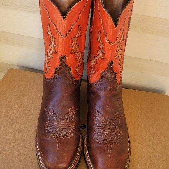 Lucchese 2000 Orange Brown Leather Embroidered Cowgirl Western Boots Women 10 B - Picture 5 of 16